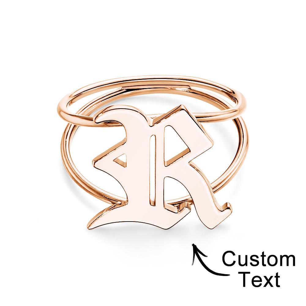 Old English Initial Custom Gothic Ring Personalized gift Ring - soufeelus