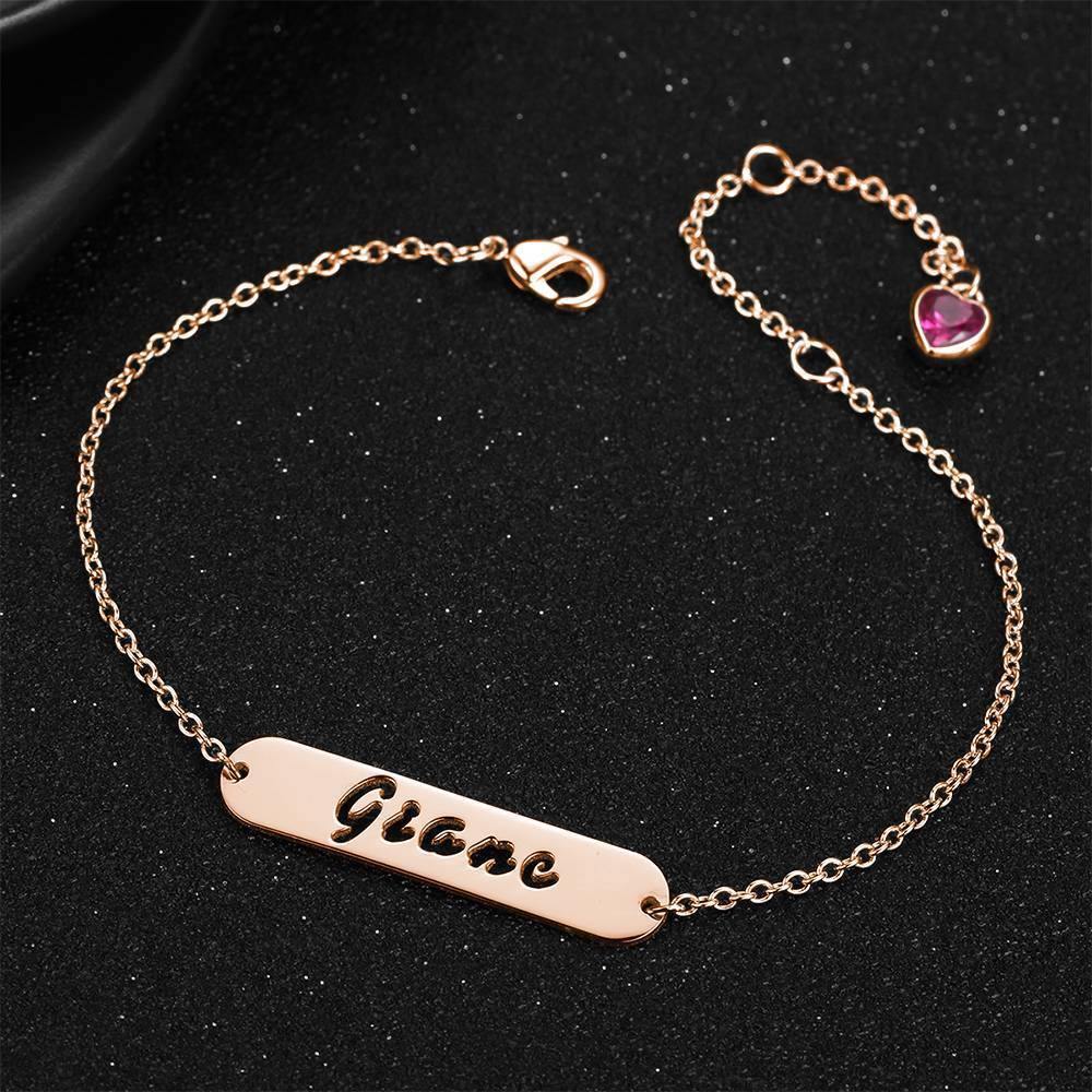 Hollow Carved Bar Name Bracelet with Custom Birthstone, Unique Gift Rose Gold Plated - soufeelus