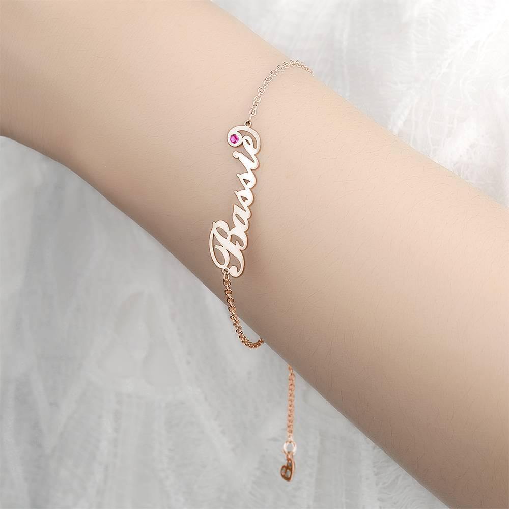 Personalized Name Bracelet with Custom Birthstone, Birthday Gift - Rose Gold - soufeelus