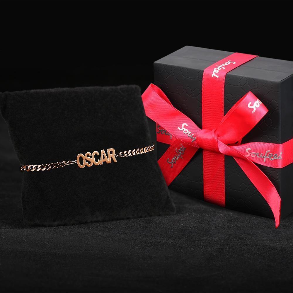 Men's Bracelet Engraved Bentcard Bracelet Gift for Boy - Rose Gold Plated - soufeelus