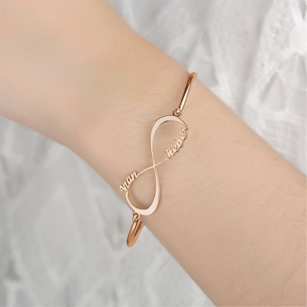 Name Bangle, Name Infinity Bracelet Two Names Rose Gold Plated - soufeelus