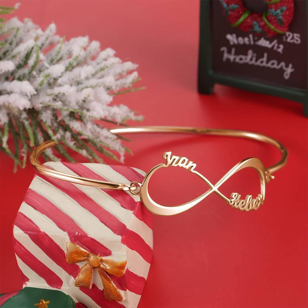 Name Bangle, Name Infinity Bracelet Two Names Rose Gold Plated - soufeelus