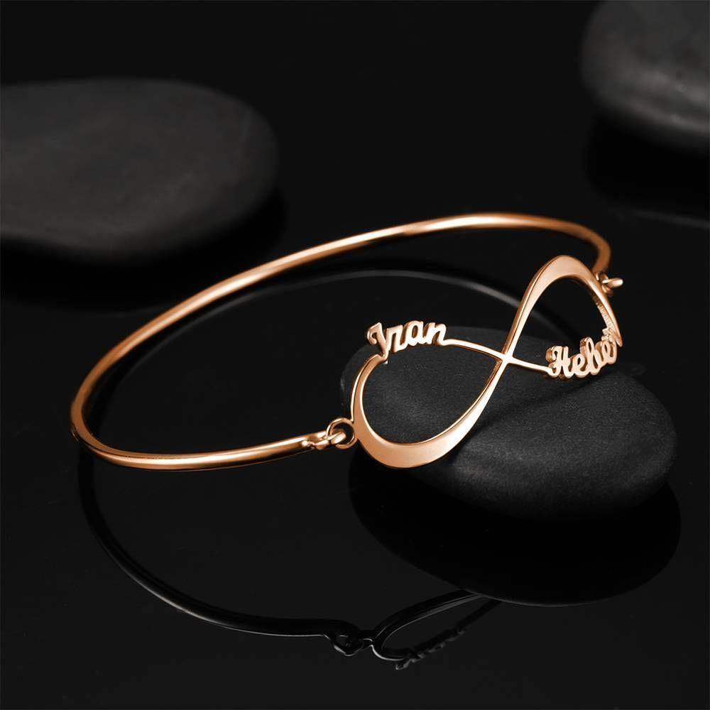 Name Bangle, Name Infinity Bracelet Two Names Rose Gold Plated - soufeelus