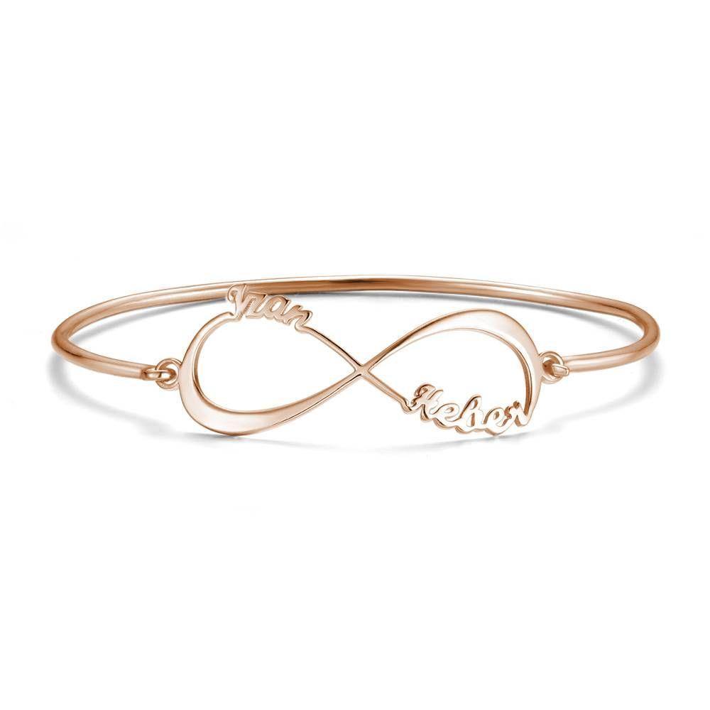 Name Bangle, Name Infinity Bracelet Two Names Rose Gold Plated - soufeelus