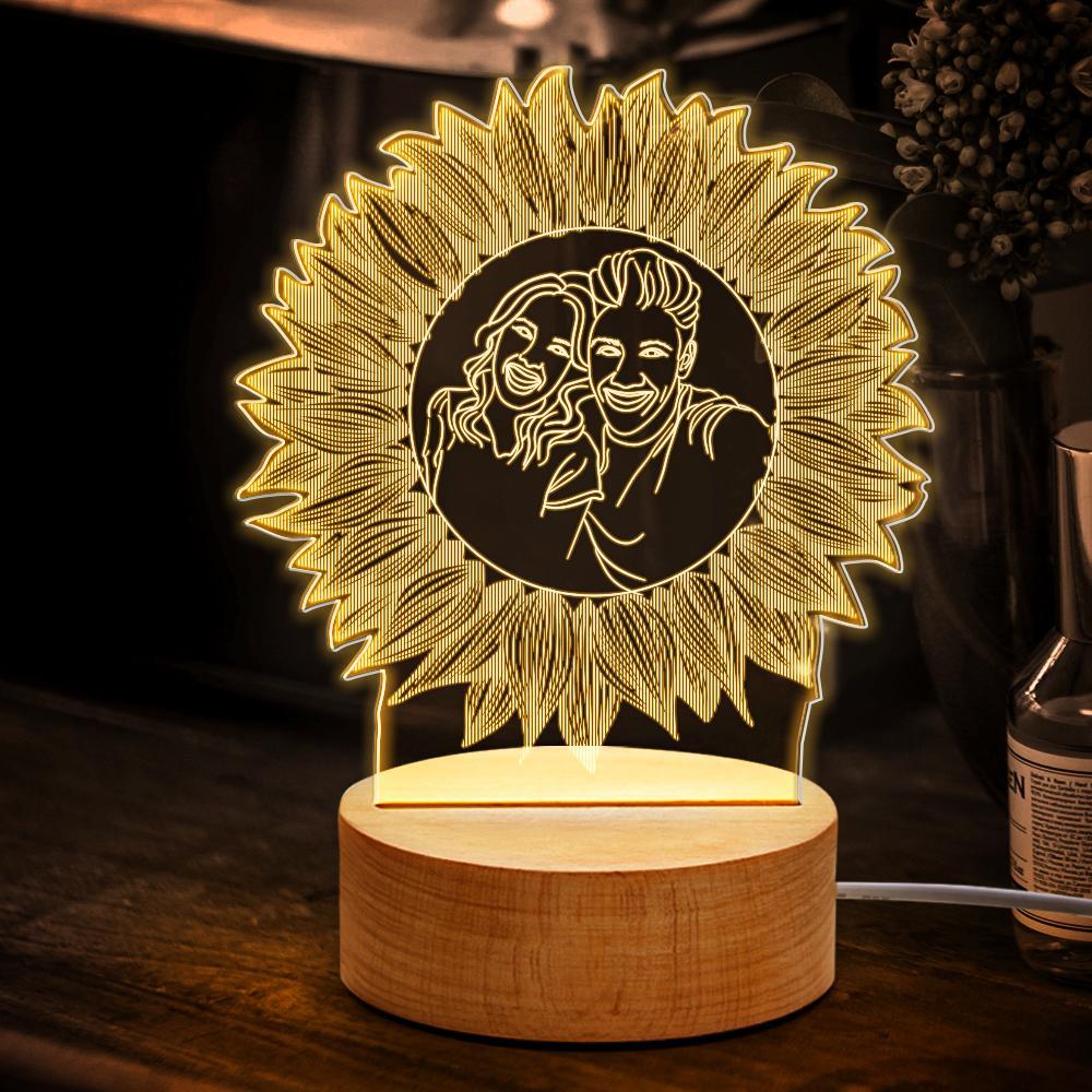 Personalized Sunflower Photo Lamp Photo Engraving Night light Gift for Her - soufeelus