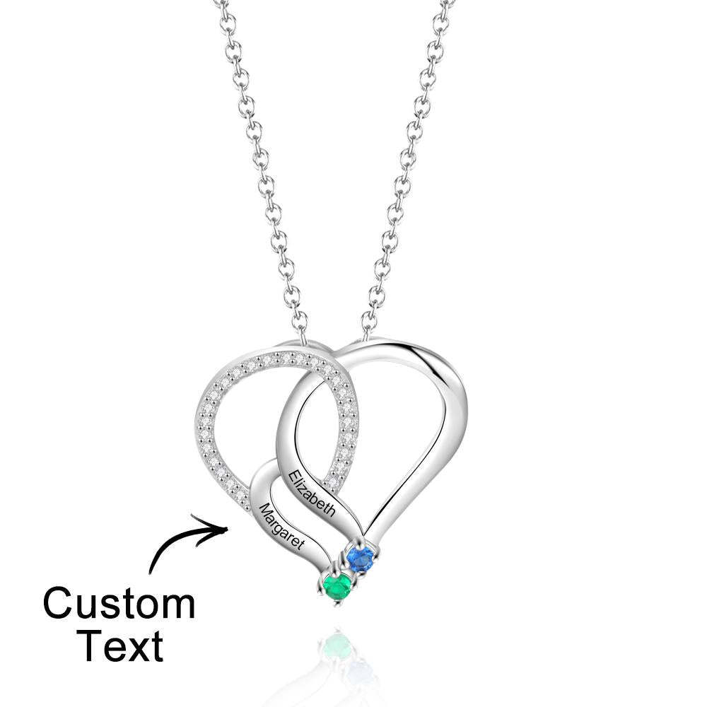 Engraved Name 2-5 Birthstones Heart Necklace Personalized Family Heart Pendant Mother Necklace Gift - soufeelus