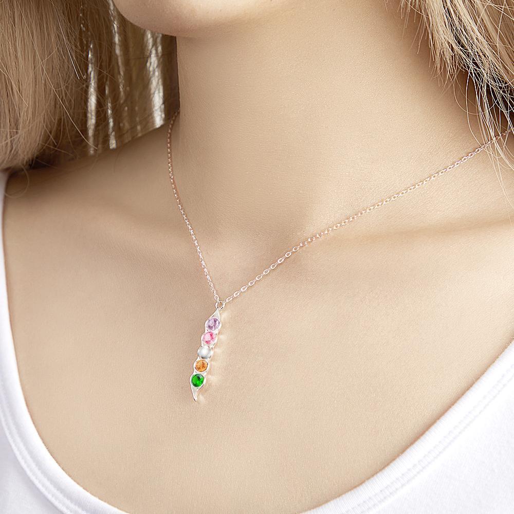 Peas in a Pod Birthstone Necklace Stylish Pendant Gifts for Her - soufeelus