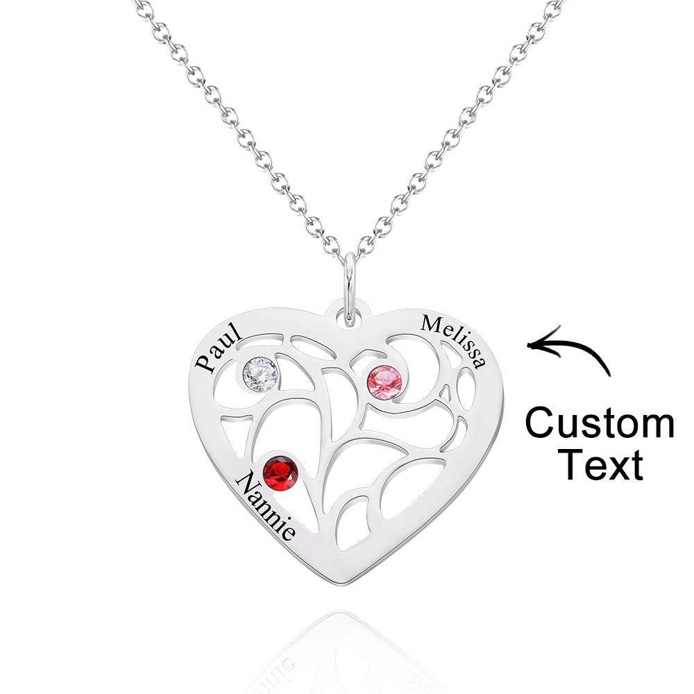 Engraved 1-5 Names Birthstone Family Tree Personalized Heart Shaped Pendant Christmas Day Gifts - soufeelus