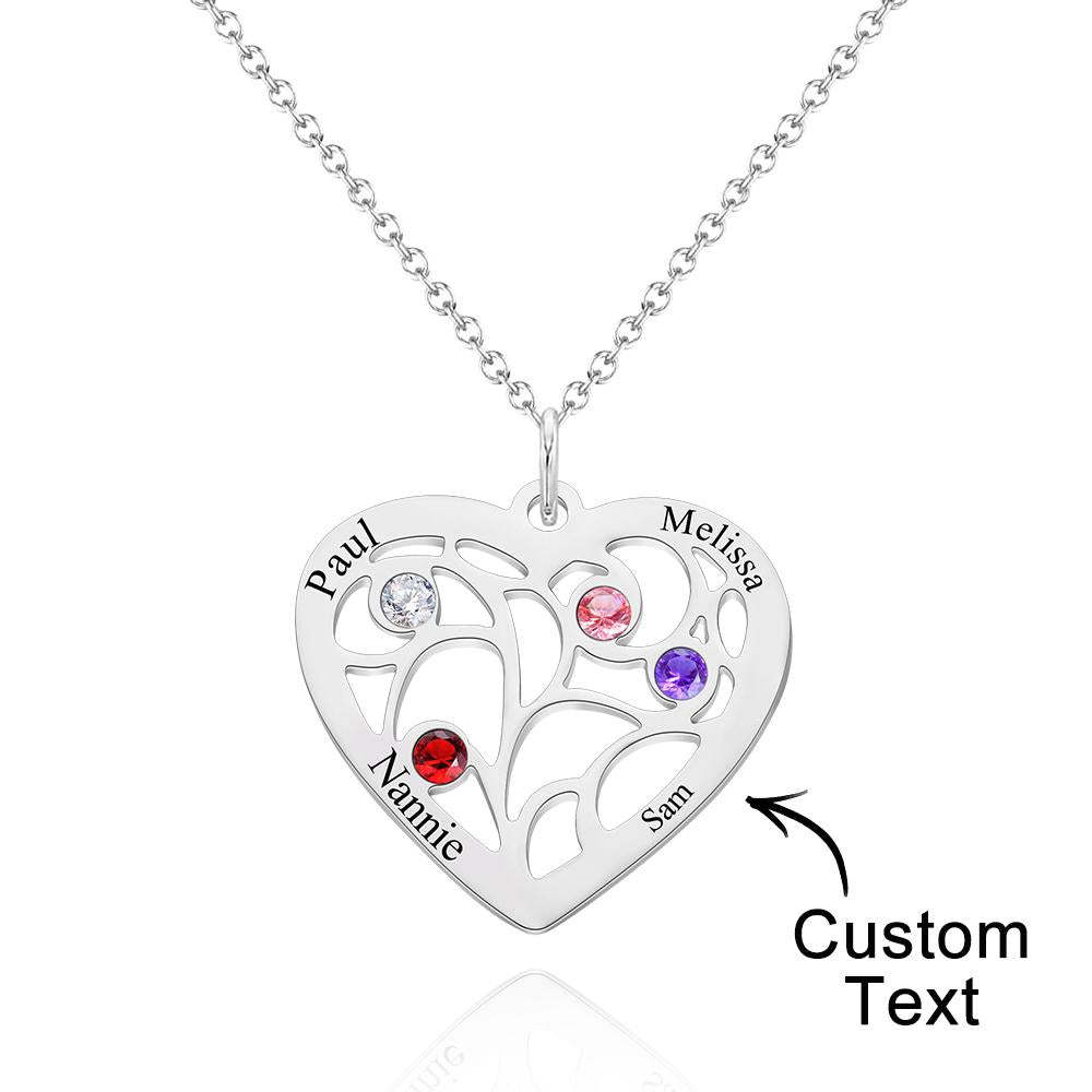 Engraved 1-5 Names Birthstone Family Tree Personalized Heart Shaped Pendant Christmas Day Gifts - soufeelus