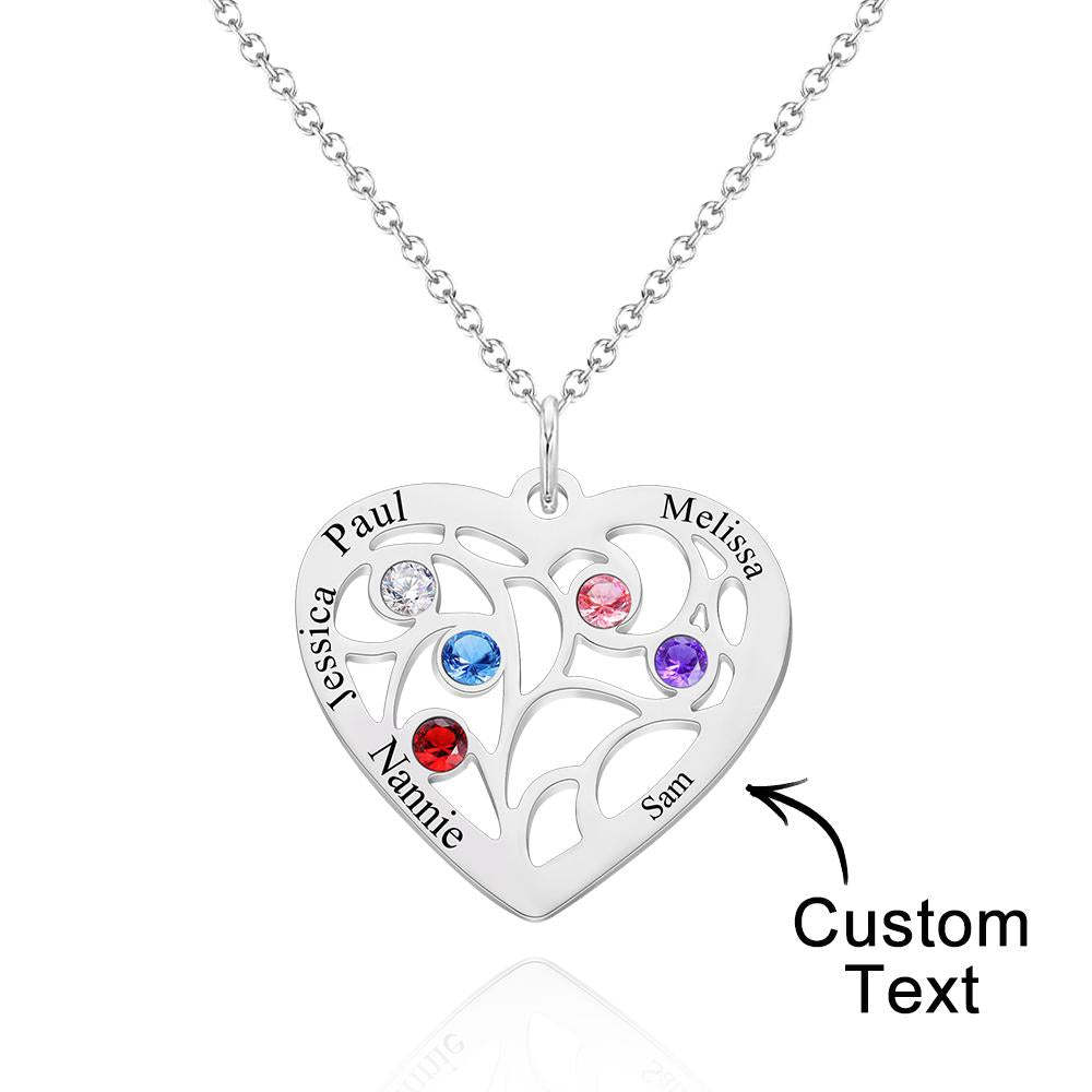 Engraved 1-5 Names Birthstone Family Tree Personalized Heart Shaped Pendant Christmas Day Gifts - soufeelus