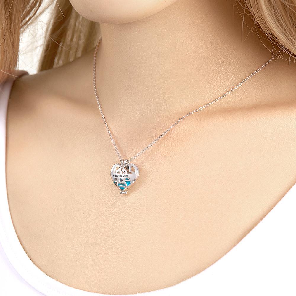 Custom Engraved Birthstone Necklace Hollow Heart-Shaped Floating Birthstone Pendant for Women - soufeelus