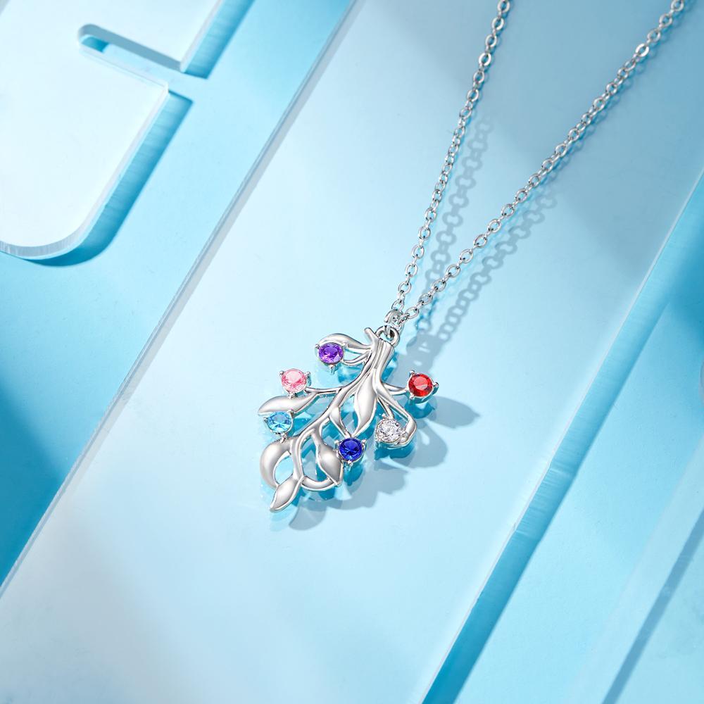 Custom Birthstone Necklace Diamond Tree Commemorate Gifts - soufeelus