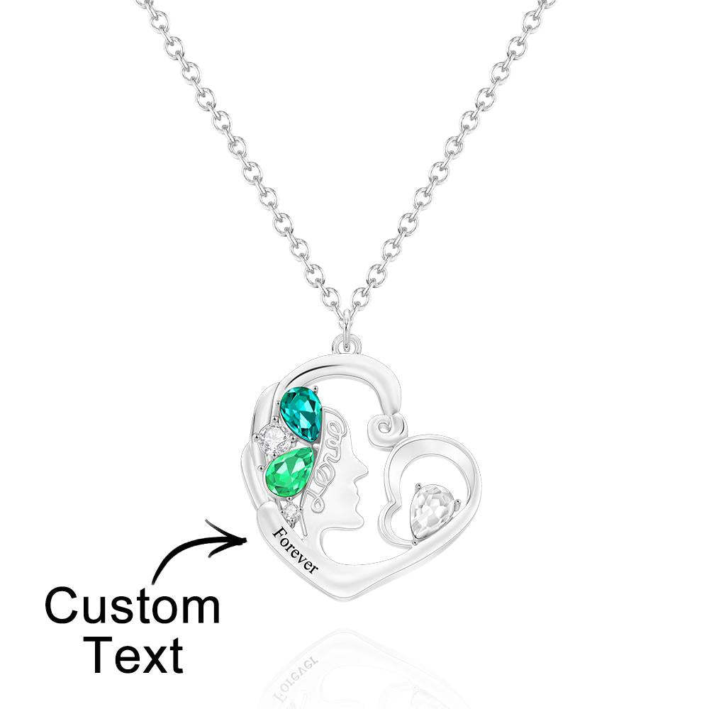 Custom Birthstone Women Necklace Personalized Engraved Heart Charm Gifts - soufeelus