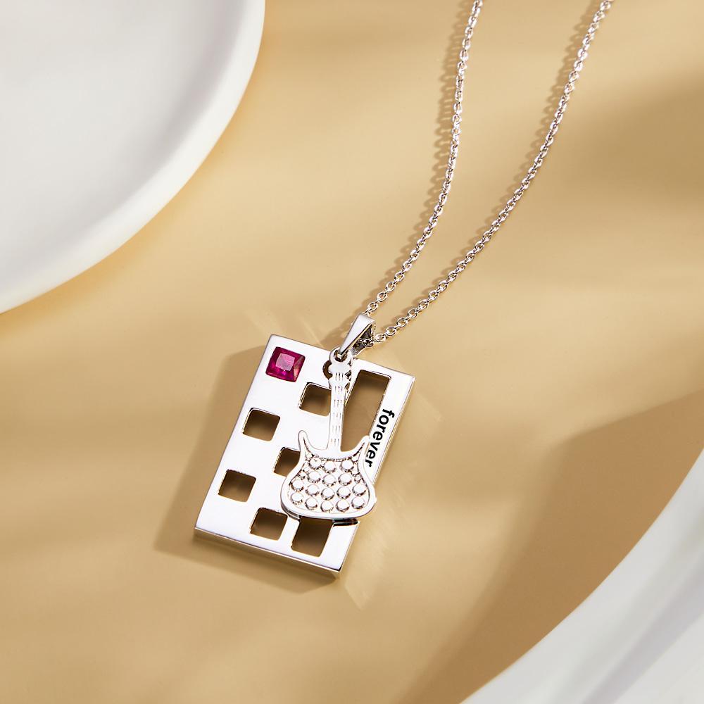 Custom Engraved Birthstone Necklace Forever Love Guitar Music Gifts - soufeelus