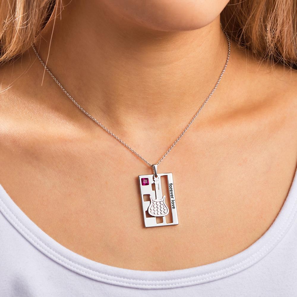 Custom Engraved Birthstone Necklace Forever Love Guitar Music Gifts - soufeelus