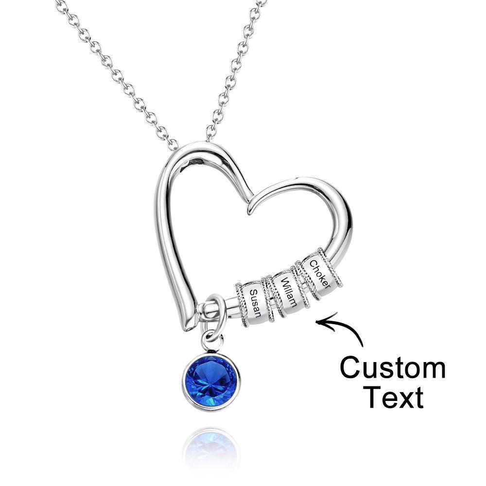 Heart Necklace with Engraved Beads Personalized Charming Necklace for Mom - soufeelus