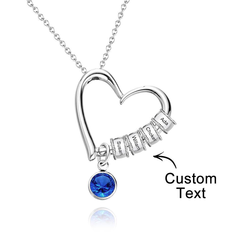 Heart Necklace with Engraved Beads Personalized Charming Necklace for Mom - soufeelus