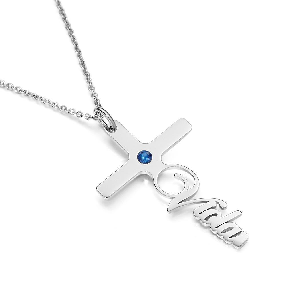 Your Belief Cross Personalized Name Necklace with Birthstone Name Plate Jewelry - soufeelus