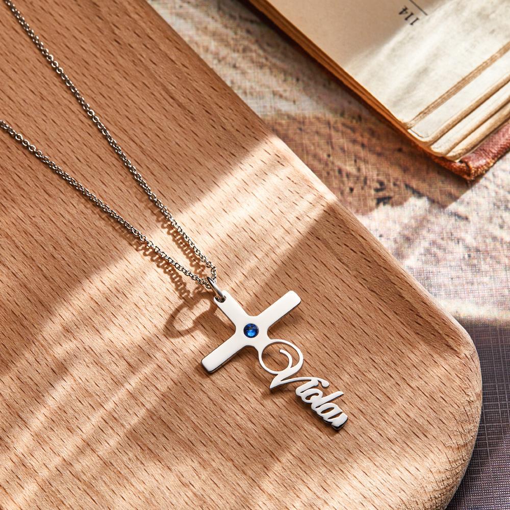 Your Belief Cross Personalized Name Necklace with Birthstone Name Plate Jewelry - soufeelus