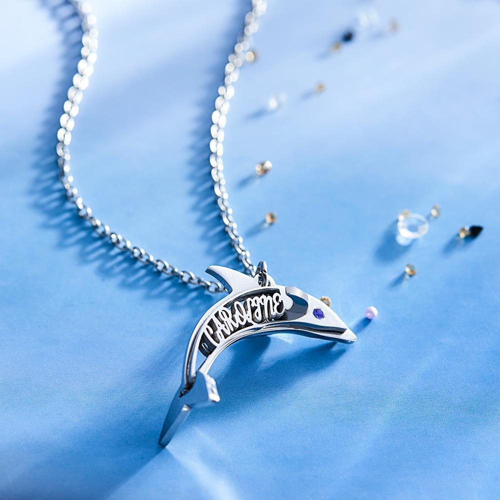 "Eye of the Dolphin" Personalized Birthstone Necklace Personalized Name Necklace for Valentine's Day - soufeelus