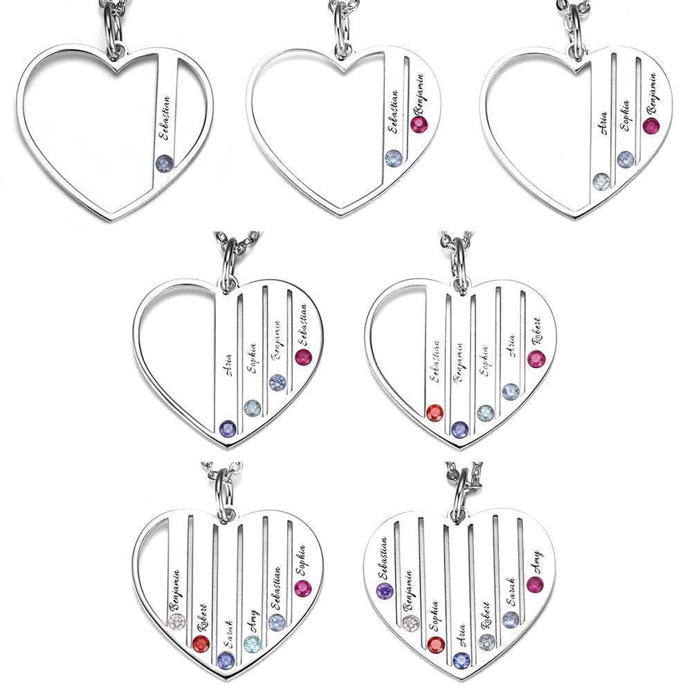 Engraved Heart Necklace Family Birthstone Necklace Platinum Plated - Silver - soufeelus