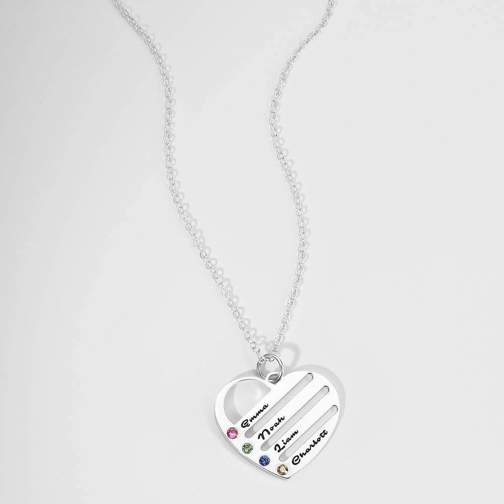 Engraved Heart Necklace with Custom Birthstone Family Jewelry Gift, Platinum Plated - Silver - soufeelus