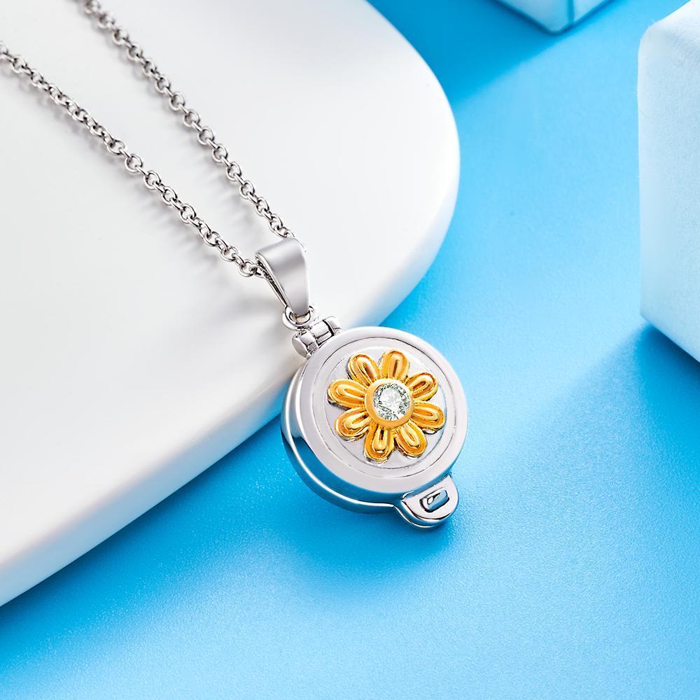 Custom Photo Engraved Necklace Sunflower Daisy Necklace Double Sided Gift For Girlfriend