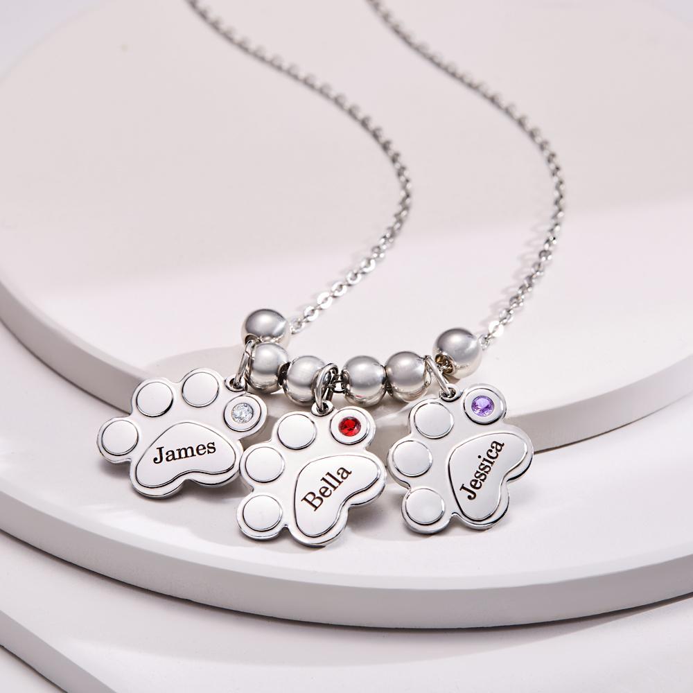 Custom Birthstone Engraved Necklace Foot Fun Pet Gifts -