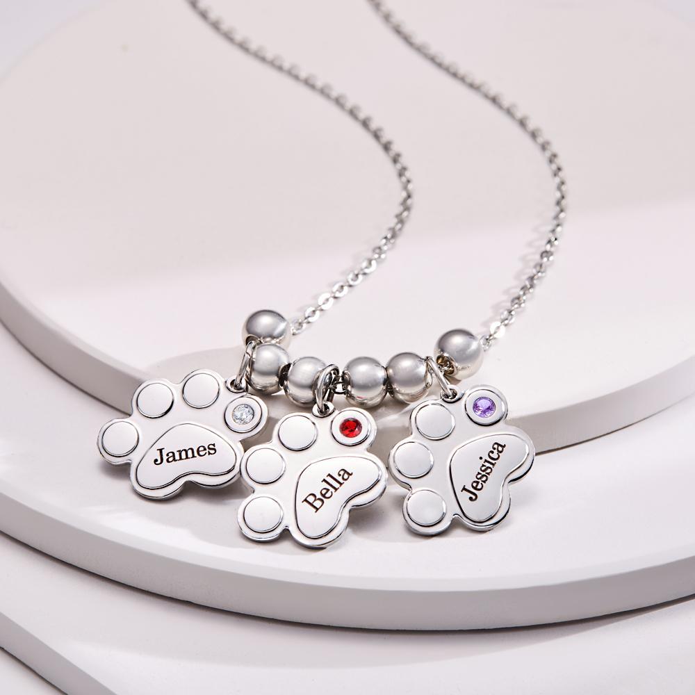 Custom Birthstone Engraved Necklace Foot Fun Pet Gifts - 