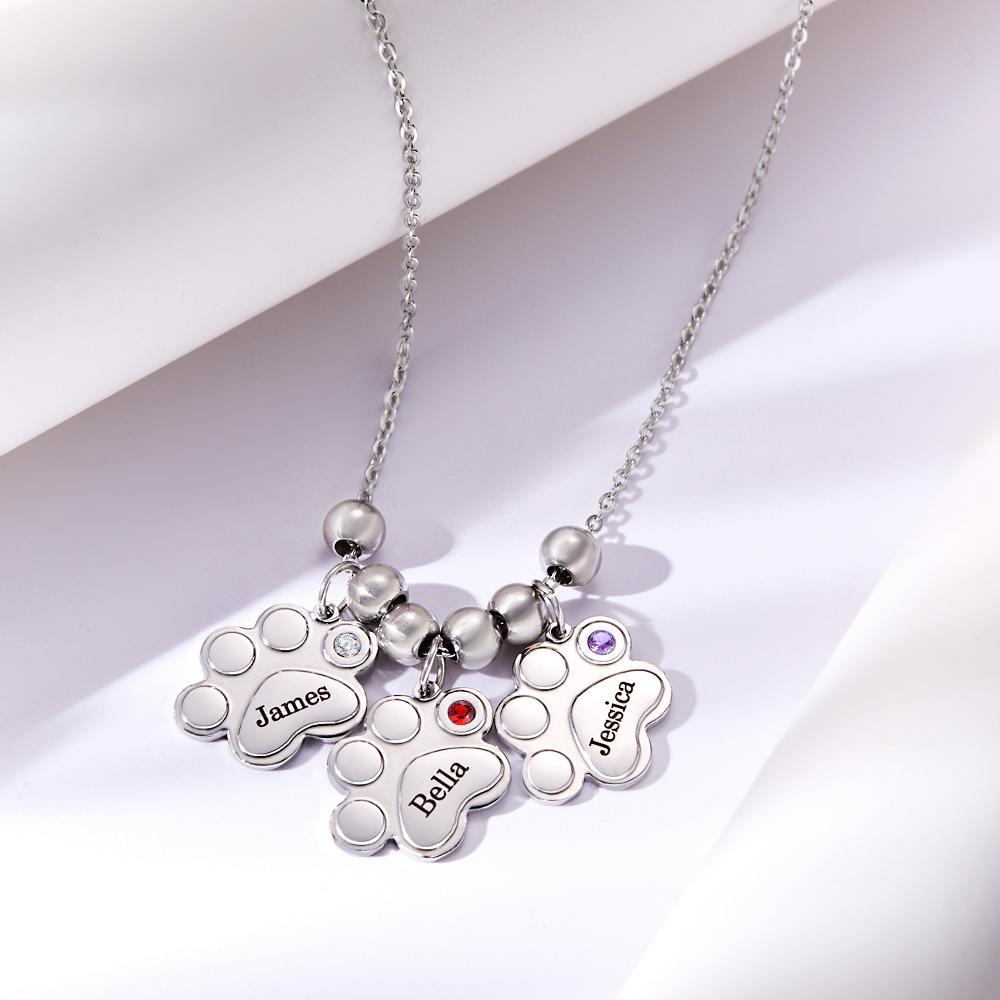 Custom Birthstone Engraved Necklace Foot Fun Pet Gifts -