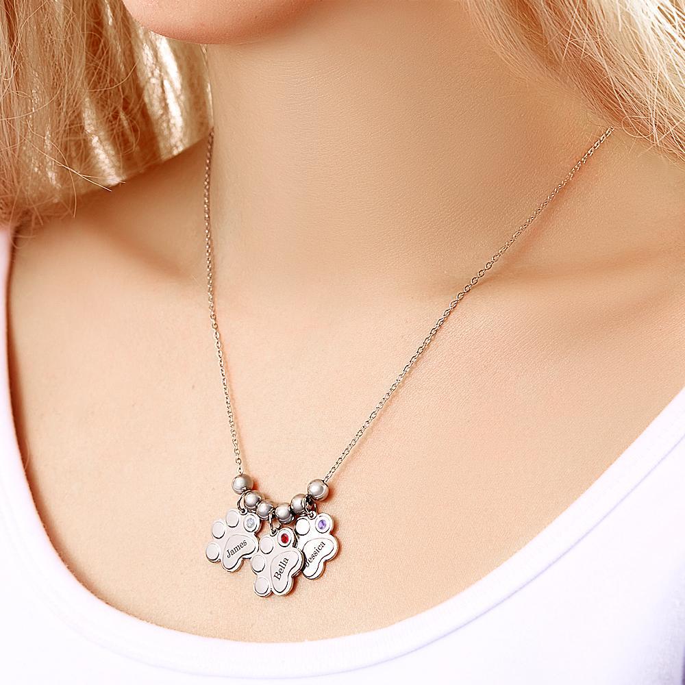 Custom Birthstone Engraved Necklace Foot Fun Pet Gifts -