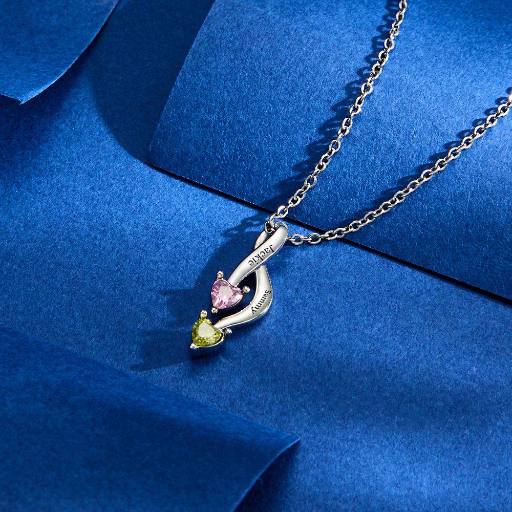 Custom Birthstone Necklace for Women Name Engraved Commemorative Gifts - 