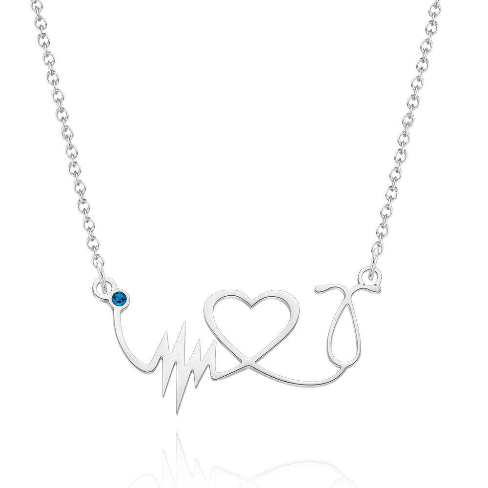 Custom Birthstone Necklace Heartbeat Commemorative Gifts - 