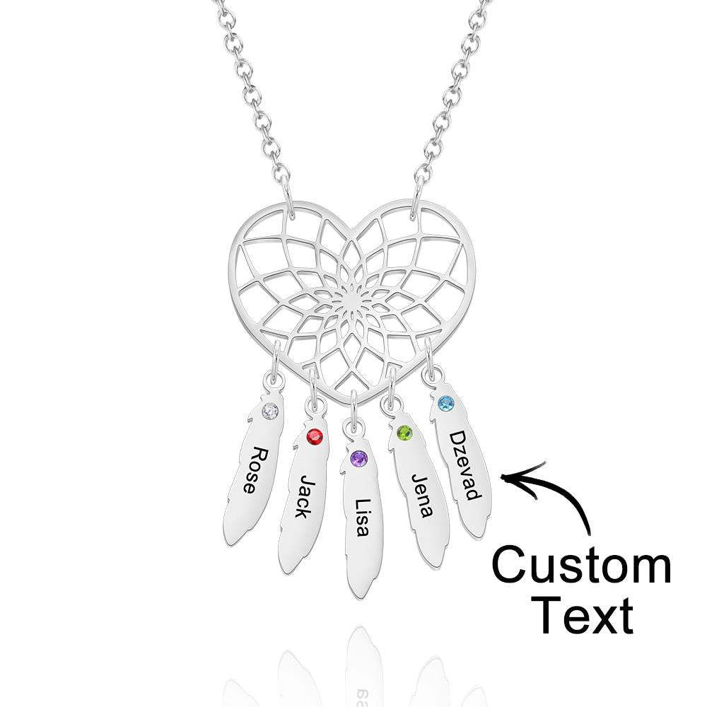 Custom Engraved Birthstone Necklace Dreamcatcher Gift for Her - 