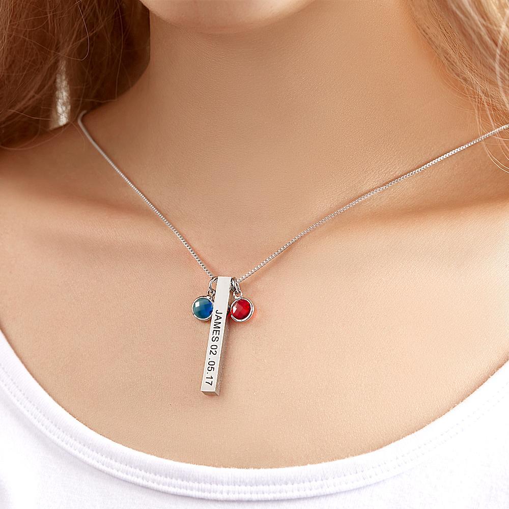 Custom Engraved Birthstone Necklace Gold Bar Vertical Bar Gifts - soufeelus