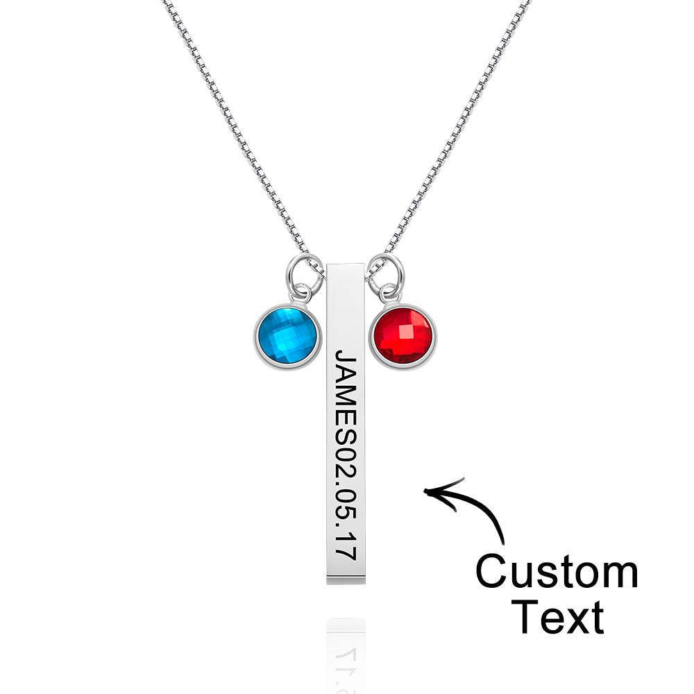 Custom Engraved Birthstone Necklace Gold Bar Vertical Bar Gifts - soufeelus