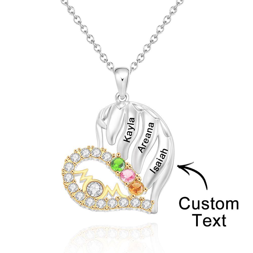 Custom Engraved Birthstone Necklace Heart Pendant Necklace Gift for Mom - soufeelus