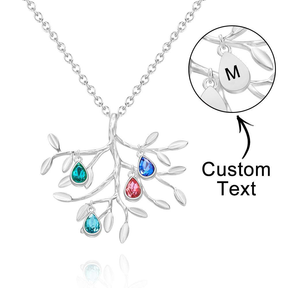 Custom Birthstone Engraved Necklace Family Tree Necklace Gift for Her - soufeelus