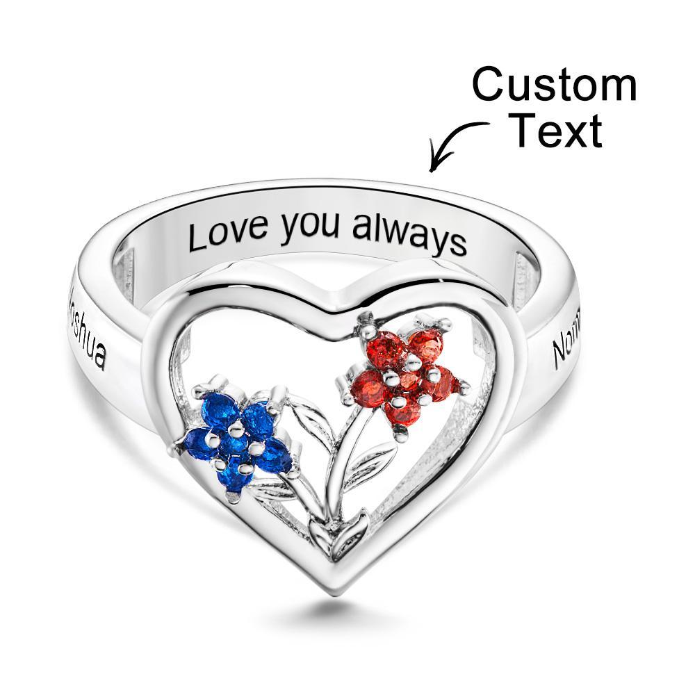 Custom Birthstone Engraved Rings Creative Flowers Silver Gifts - soufeelus