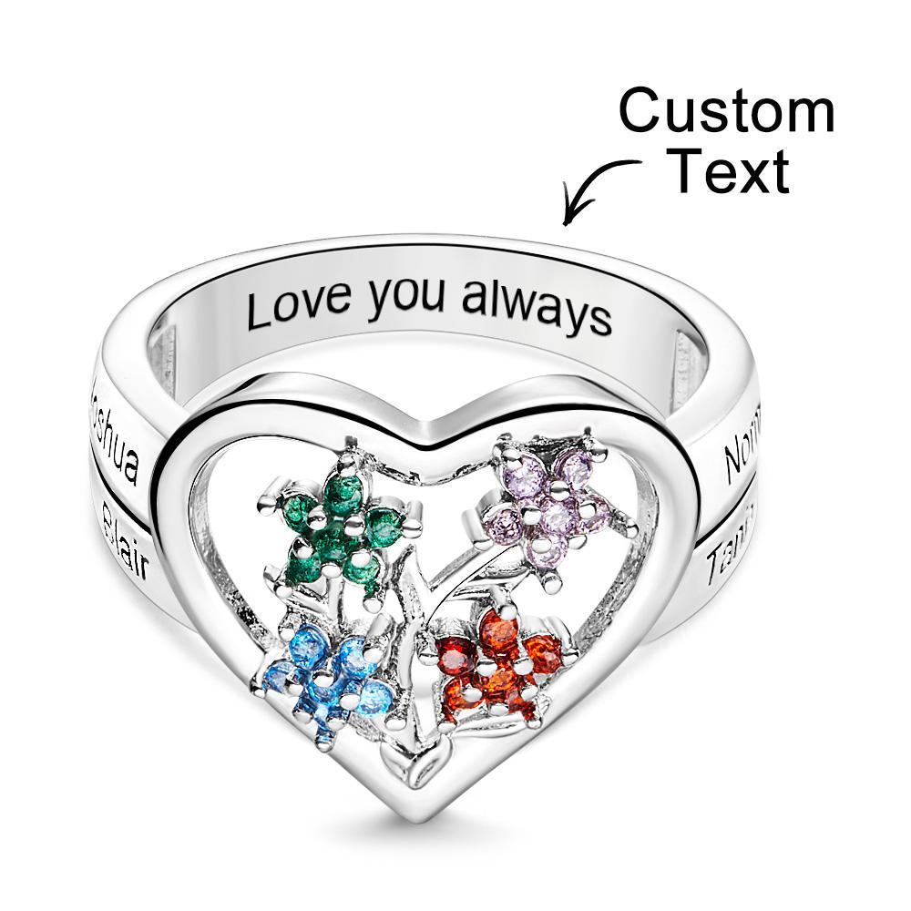 Custom Birthstone Engraved Rings Creative Flowers Silver Gifts - soufeelus