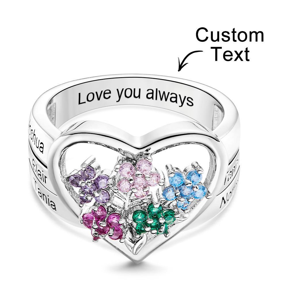 Custom Birthstone Engraved Rings Creative Flowers Silver Gifts - soufeelus