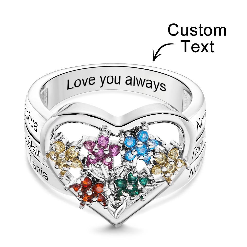 Custom Birthstone Engraved Rings Creative Flowers Silver Gifts - soufeelus