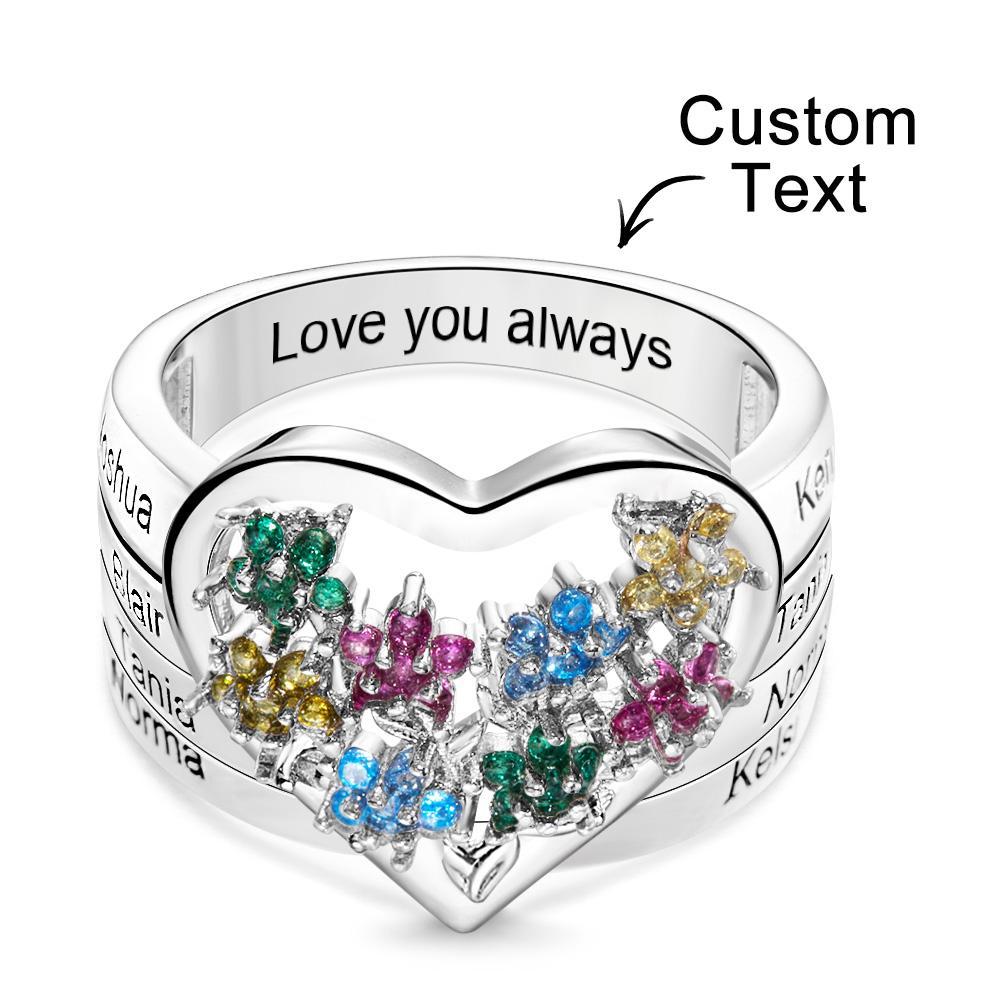 Custom Birthstone Engraved Rings Creative Flowers Silver Gifts - soufeelus