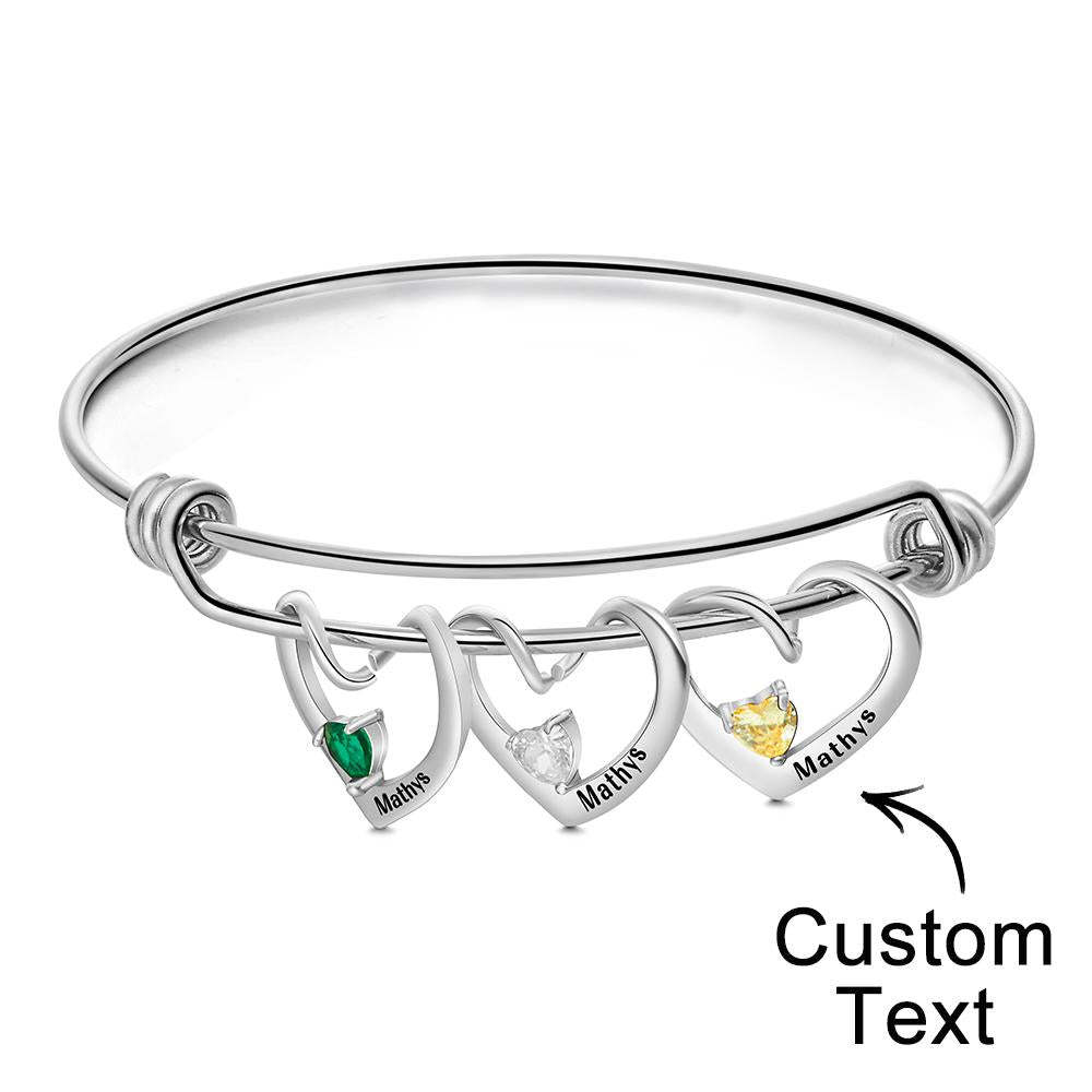 Custom Engraved Heart-Shaped Birthstone Bracelet  Personalized Elegant Bracelet - 