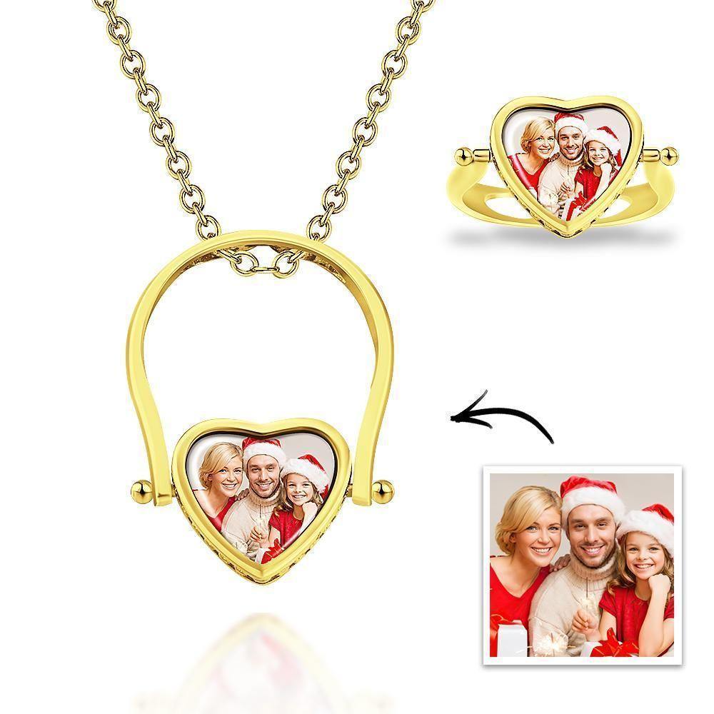 Custom Photo Necklace, Photo Ring Couple's Gifts Dual-use (Ring Size 5#) 14k Gold Plated - soufeelus