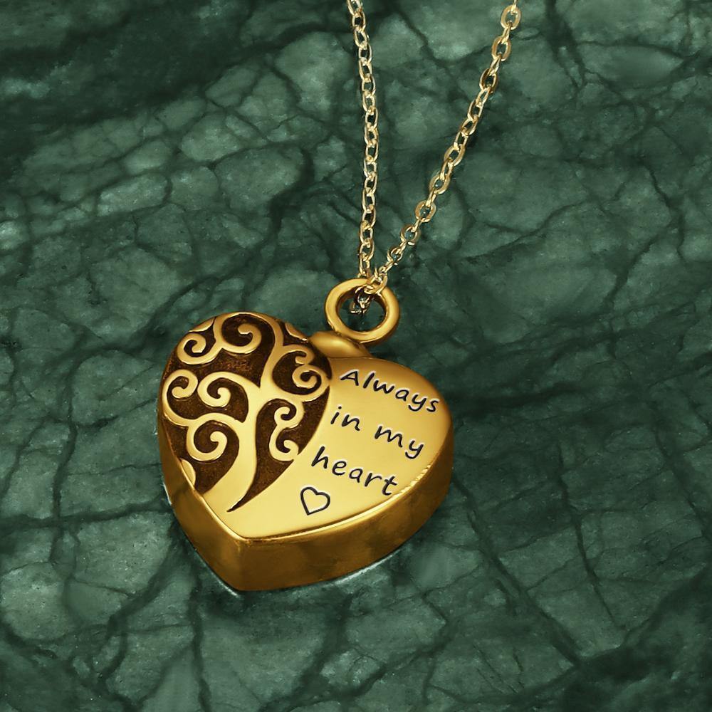 Engraved Urn Necklace Custom Heart Pendant Necklace - Gold Plated - soufeelus