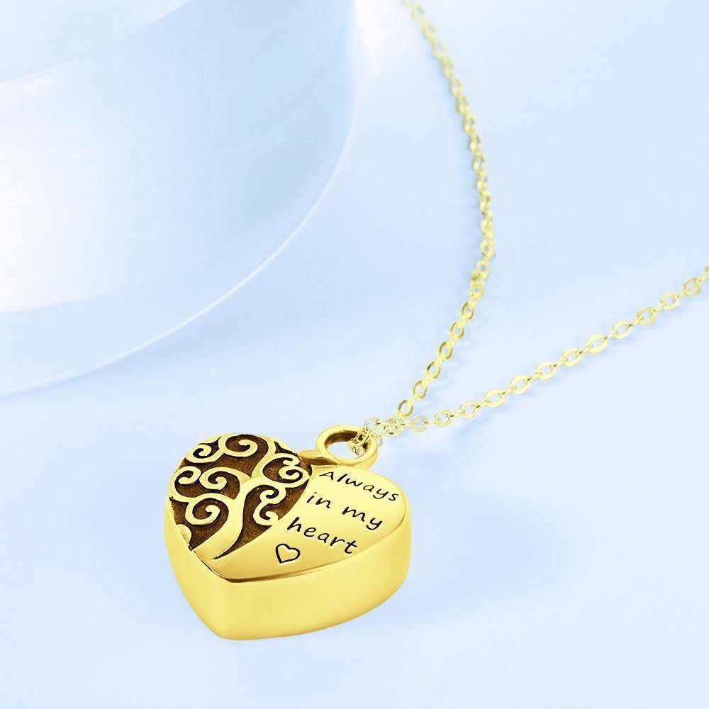 Engraved Urn Necklace Custom Heart Pendant Necklace - Gold Plated - soufeelus