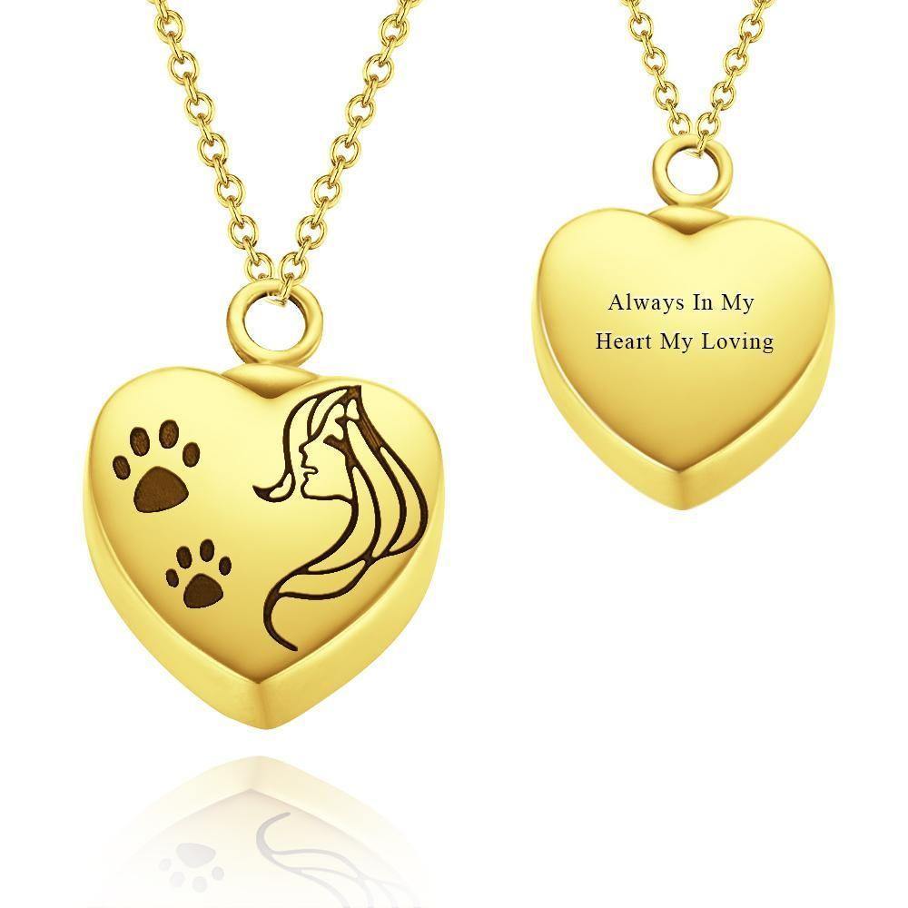 Engraved Urn Necklace Heart Necklace for Ashes Custom Pendant Necklace - Gold Plated - soufeelus