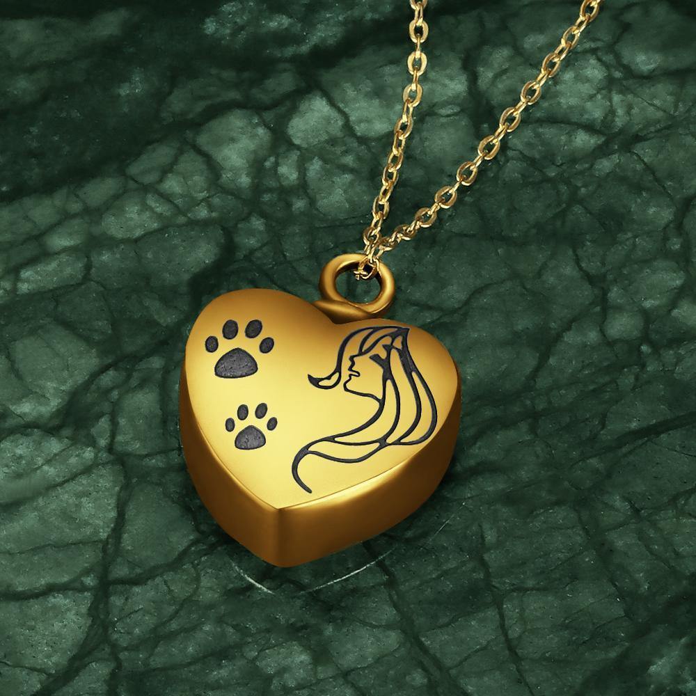 Engraved Urn Necklace Heart Necklace for Ashes Custom Pendant Necklace - Gold Plated - soufeelus