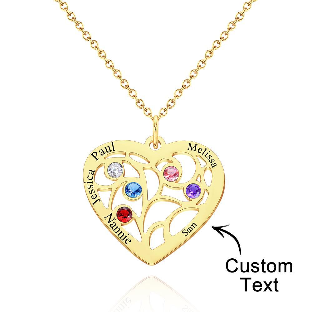 Engraved 1-5 Names Birthstone Family Tree Personalized Heart Shaped Pendant Christmas Day Gifts - soufeelus